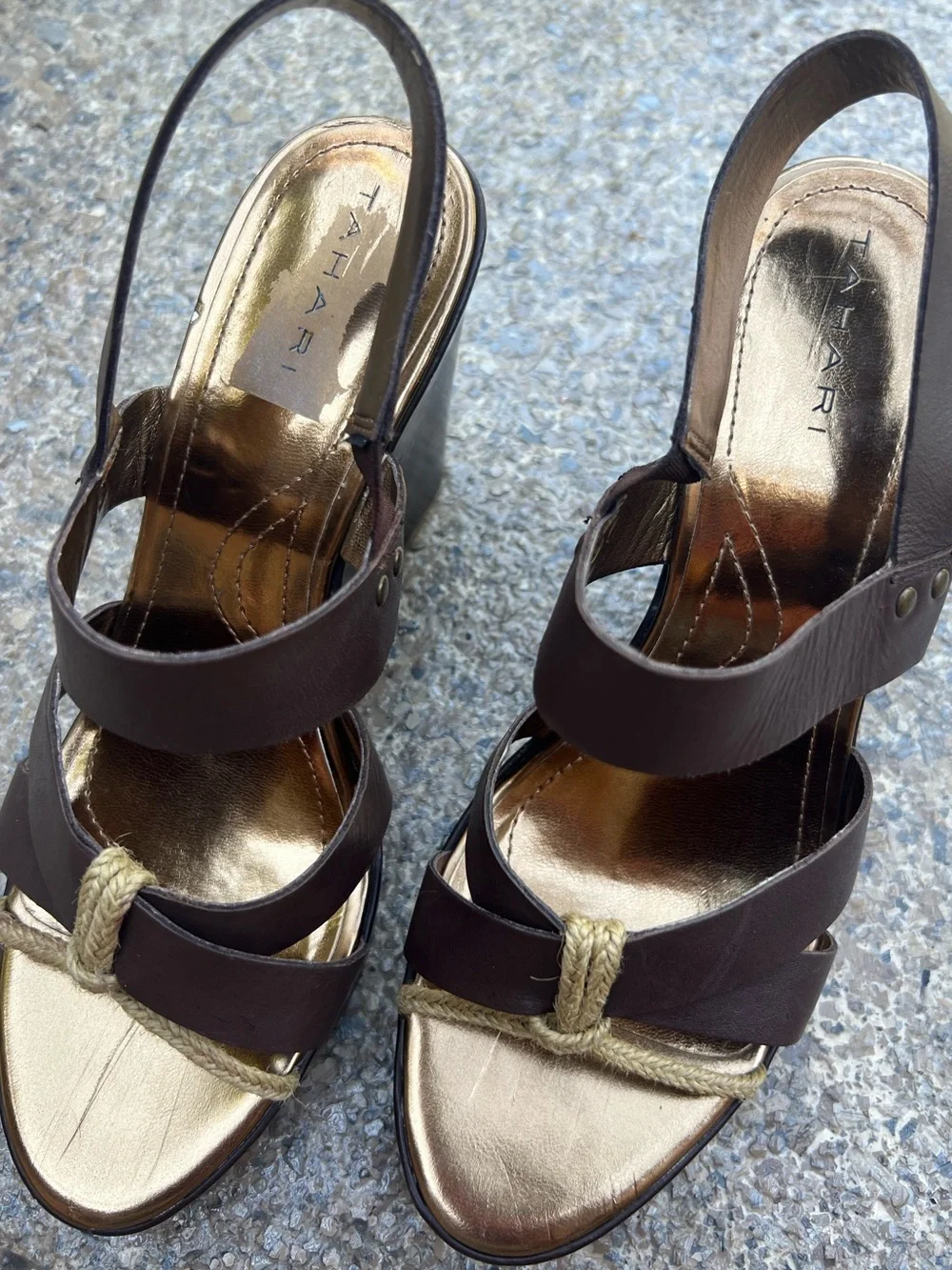 TAHARI India Strappy  Brown Wedge Sandals with Twine accent-size 8
